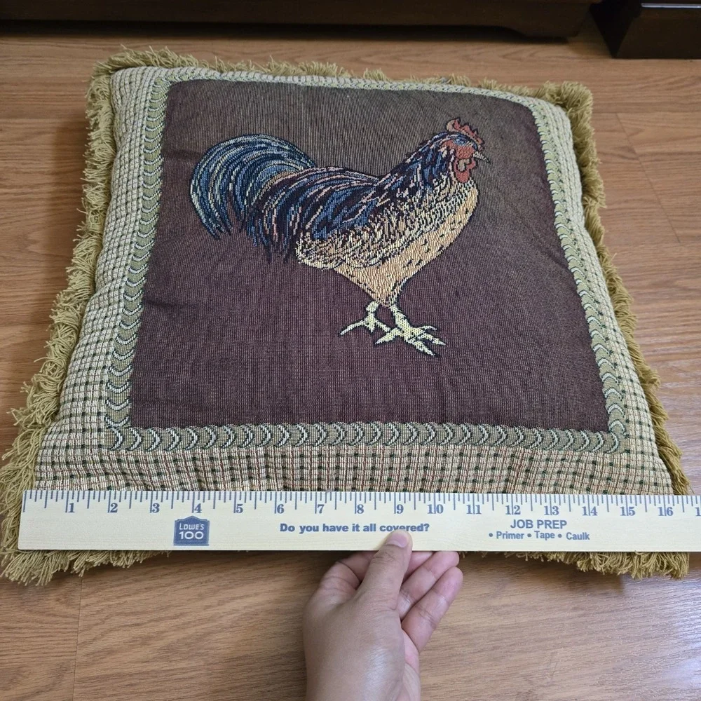 VTG Needlepoint Rooster Throw Pillow Velvet Farmhouse Country Cottage Grandma